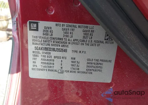 2011 Buick Enclave 1Xl из США, поврежденный, VIN 5GAKVBED3BJ352649